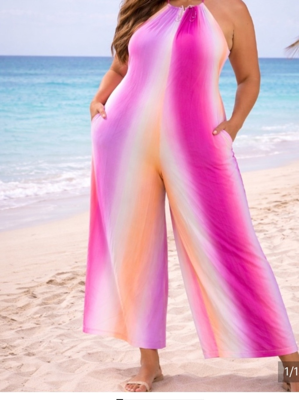 🔥 NWT DOSE  wide leg  ombré tie-dye stripes print jumpsuit size L & 2XL